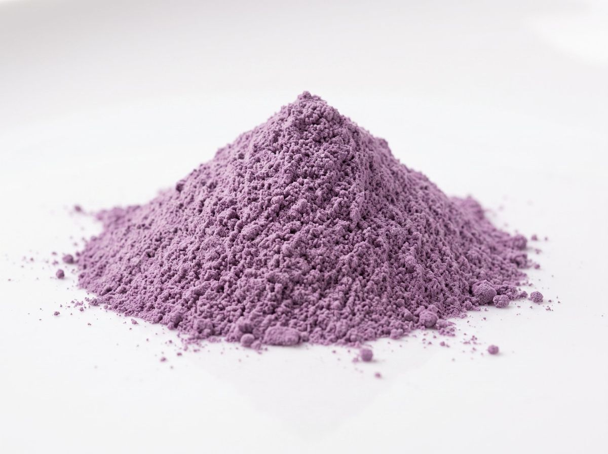 Prášek z fialového jamu ube, detail struktury a odstínu